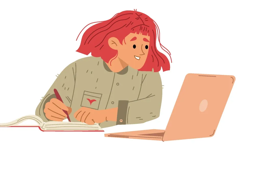 Student finishing homework on a laptop with notes