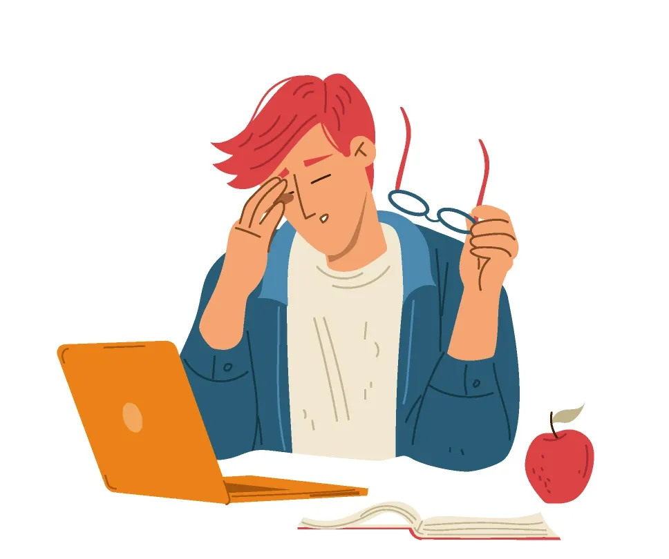Tired student at a laptop thinking: do my homework for me
