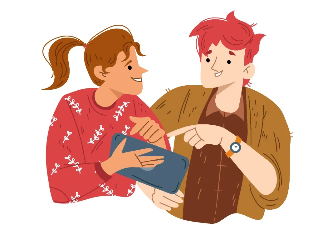 Homework expert explaining a solution to a student on a tablet