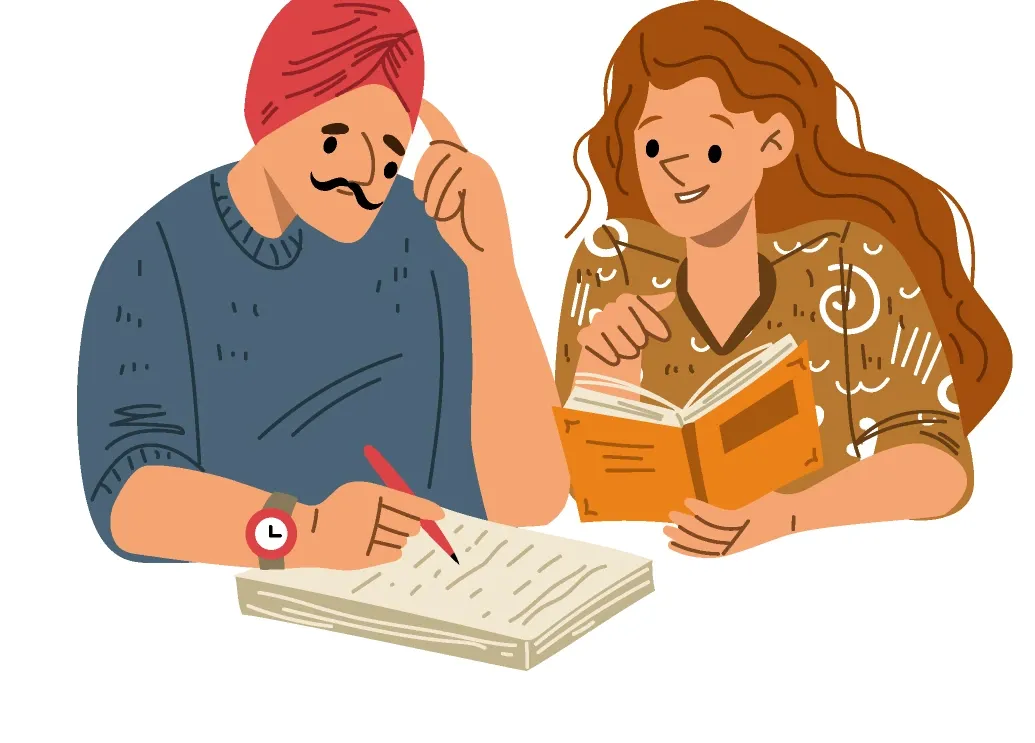 Students reading and taking notes while doing homework together